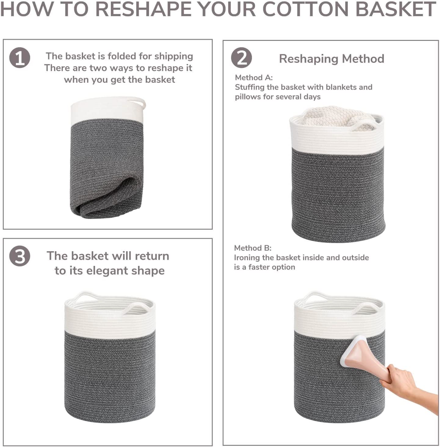 INDRESSME Cotton Rope Basket for Yoga Mat, Baby Laundry Basket for Toy, Towel, Clothes, Blankets, Wo