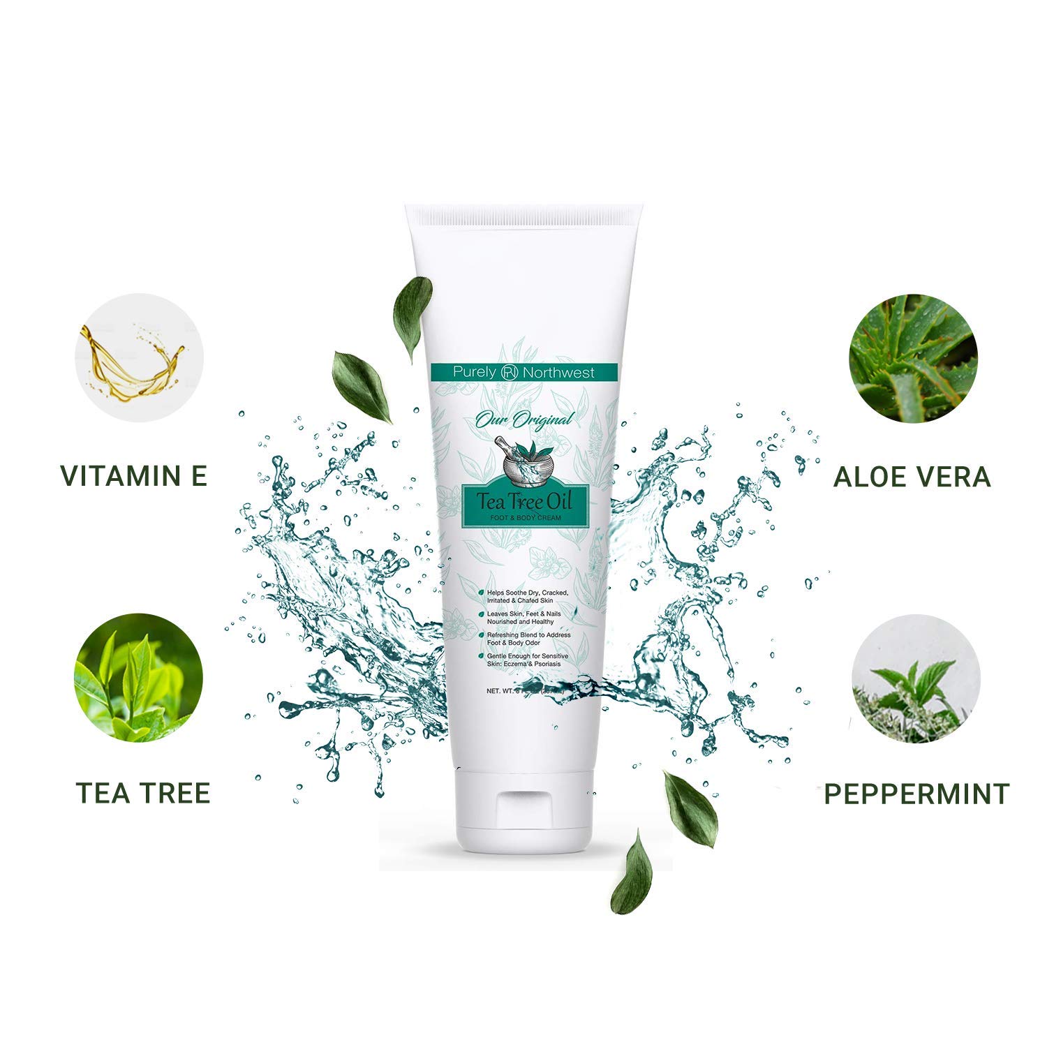 Extra-Strength Tea Tree Foot & Body Cream by Purely Northwest-for Sweat Prone Areas, Soothes Itchy C