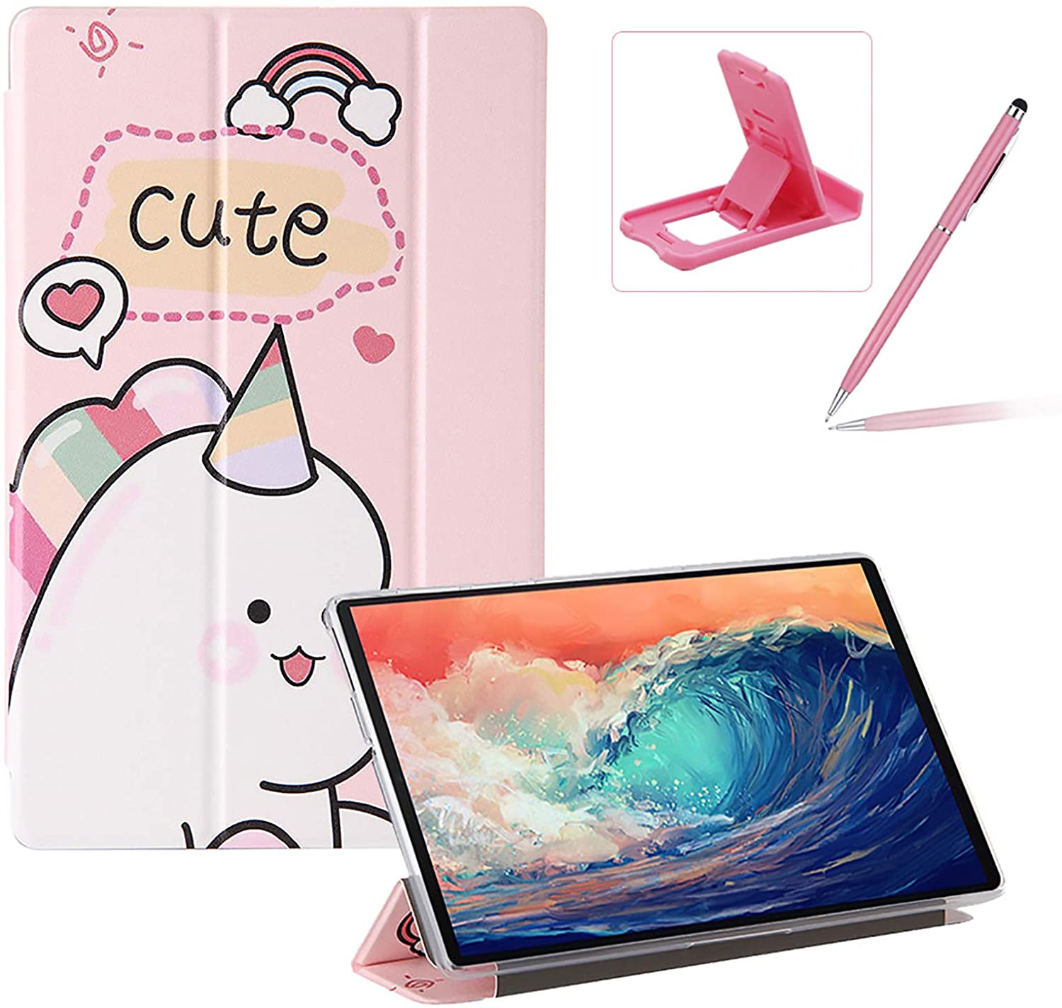 Herzzer Three Fold Leather Case for Huawei M10 FHD Plus,Slim Multi-Angle View Folio Stand Premium Co