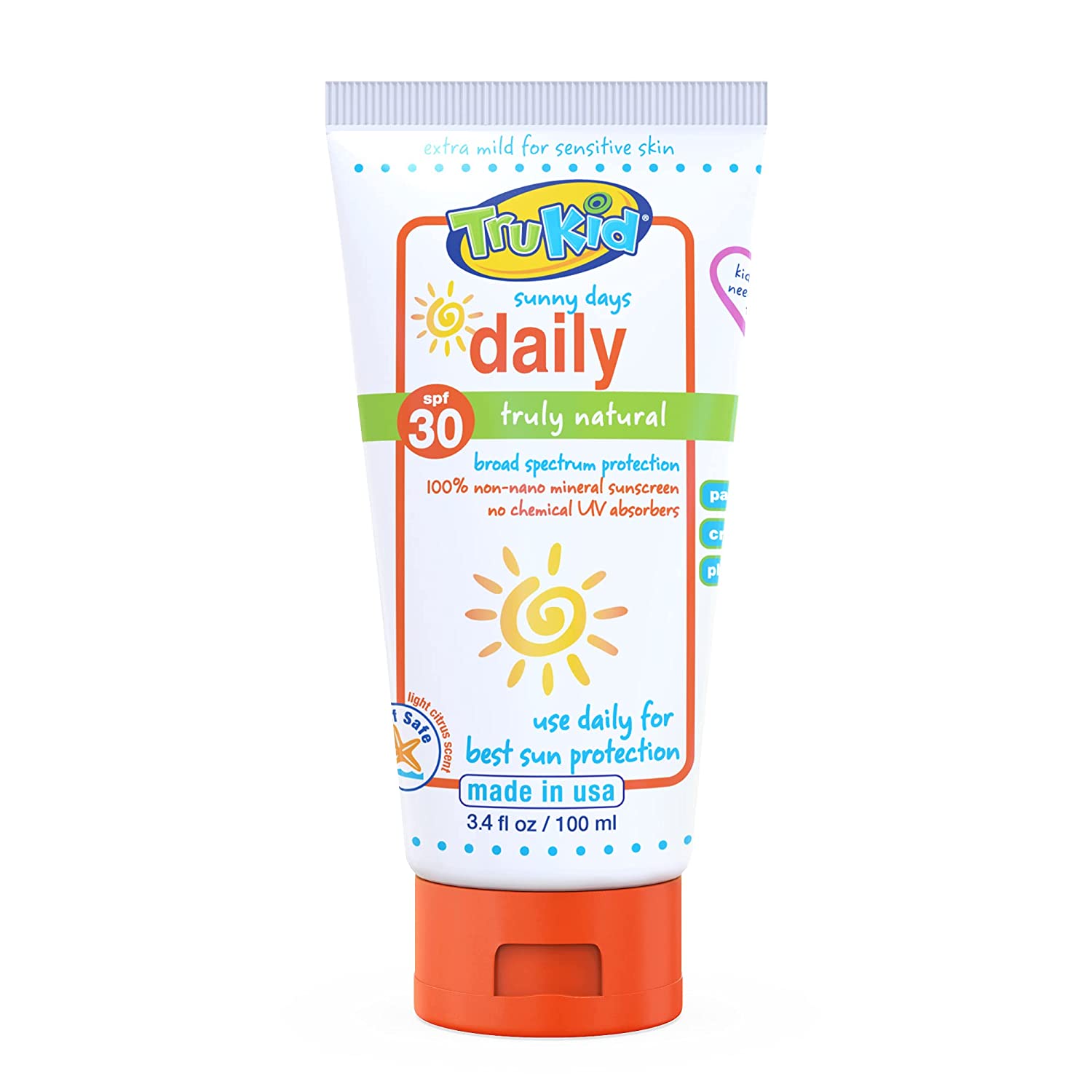 TruKid Sunny Days Daily SPF 30 UVA/UVB Protection Sunscreen for Baby, Mineral Based Sun Body and Fac