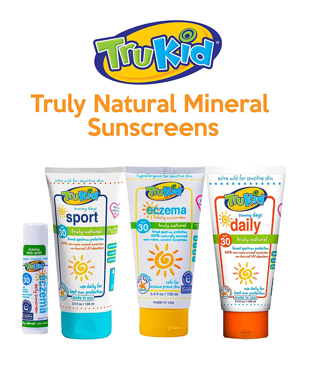 TruKid Sunny Days Daily SPF 30 UVA/UVB Protection Sunscreen for Baby, Mineral Based Sun Body and Fac