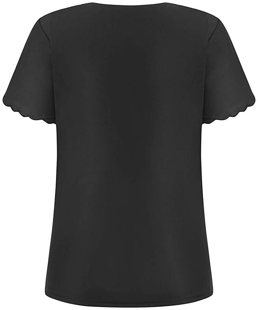 Dosoop Women Casual Solid Color Short Sleeve Summer Casual Embroidered V Neck T-Shirt Blouse Tops Te
