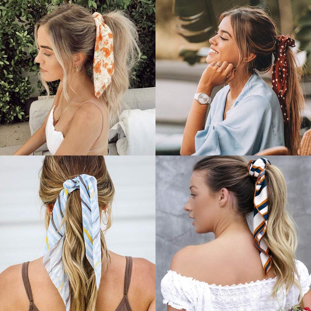 12 Pcs Hair Scarf Hair Scrunchies Chiffon Floral Scrunchie Hair Bands Ponytail Holder Scrunchy Ties 