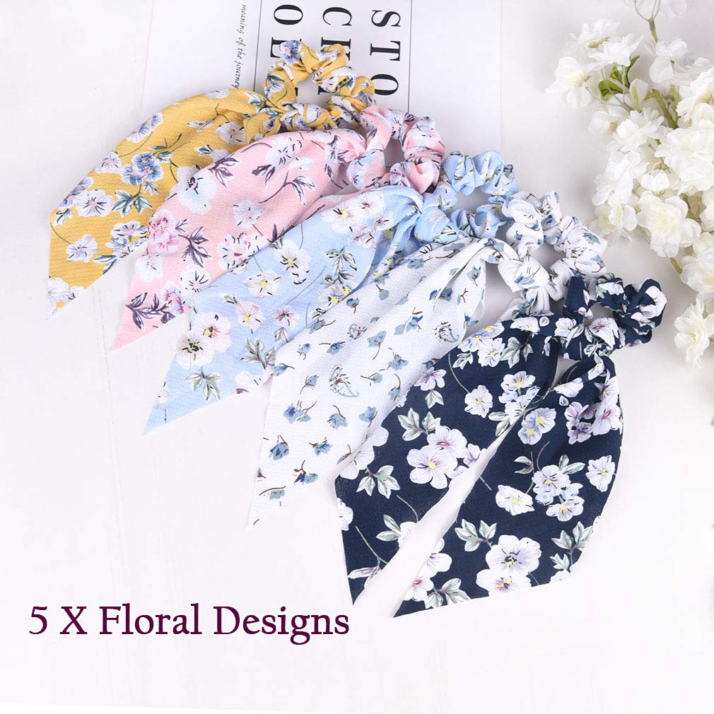 12 Pcs Hair Scarf Hair Scrunchies Chiffon Floral Scrunchie Hair Bands Ponytail Holder Scrunchy Ties 