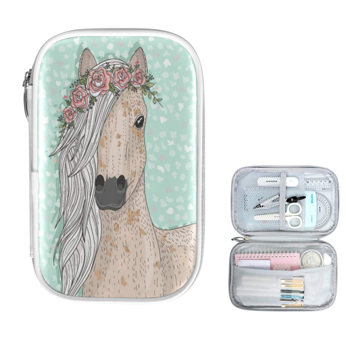 ZZKKO Animal Floral Horse Pencil Bag Case Zipper Pencil Holder Organizer Stationary Pen Bag Cosmetic