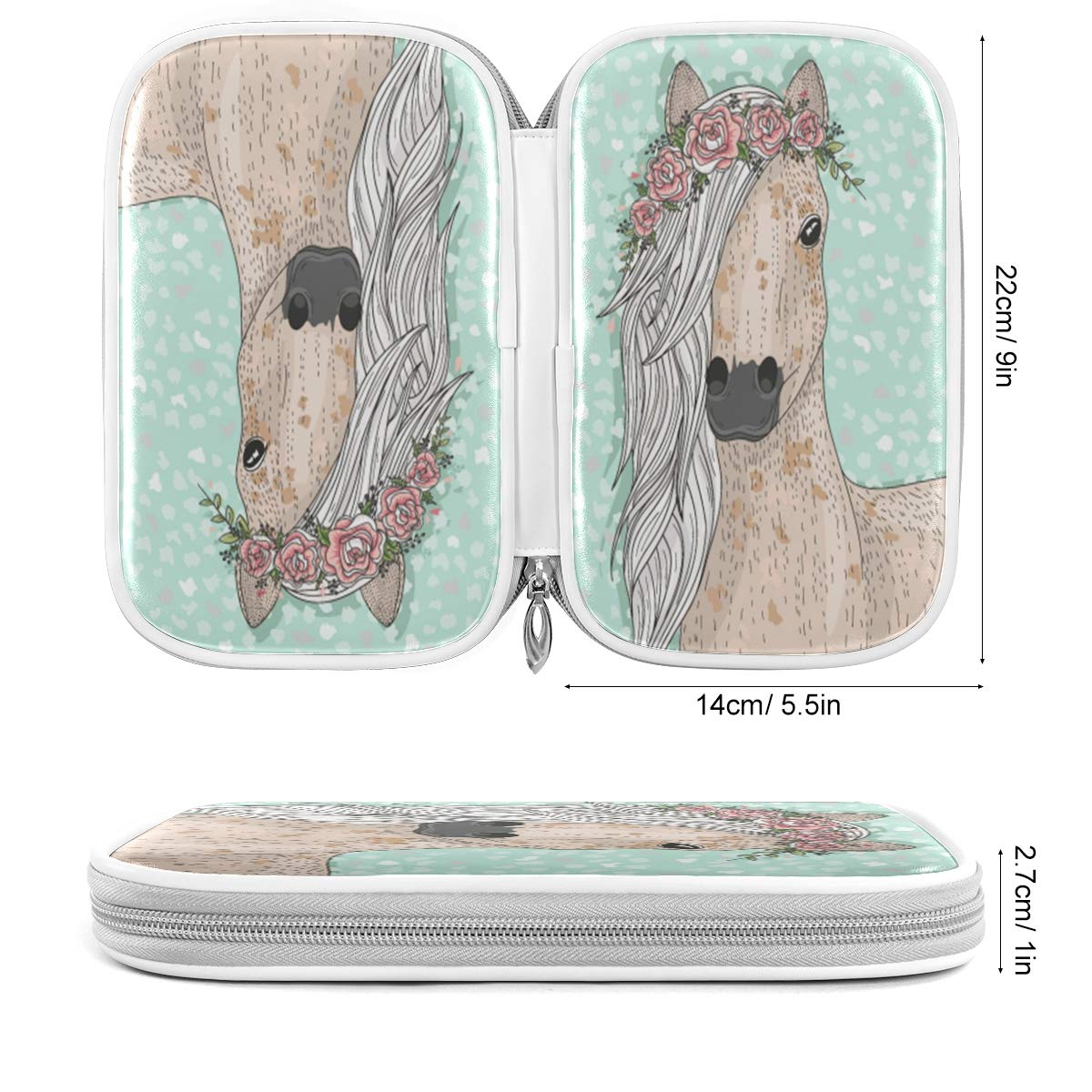 ZZKKO Animal Floral Horse Pencil Bag Case Zipper Pencil Holder Organizer Stationary Pen Bag Cosmetic