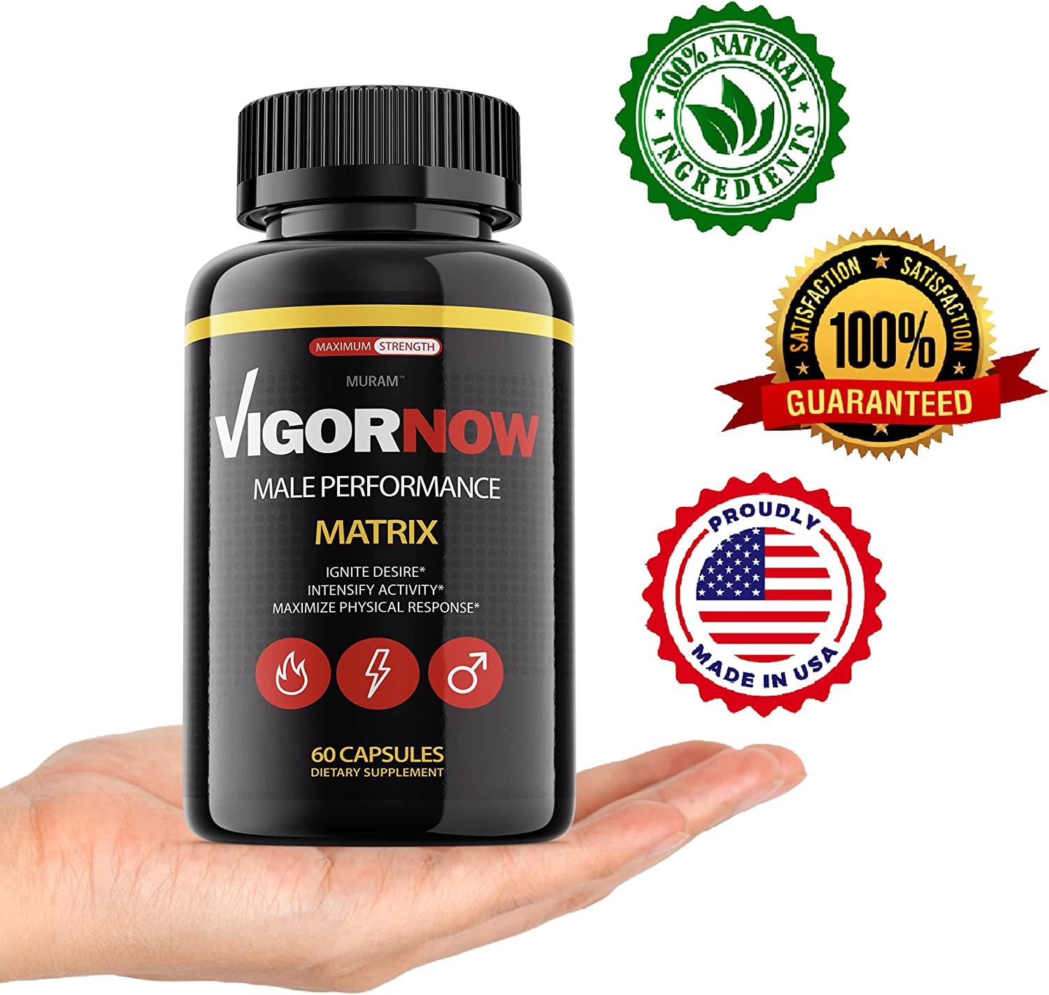 Vigor Now Pills Matrix, Original Formula, 3 Bottles, (180 Capsules)