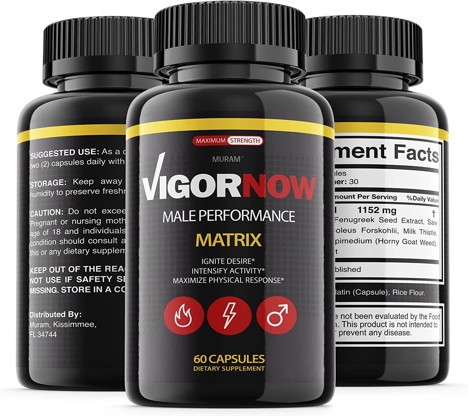 Vigor Now Pills Matrix, Original Formula, 3 Bottles, (180 Capsules)