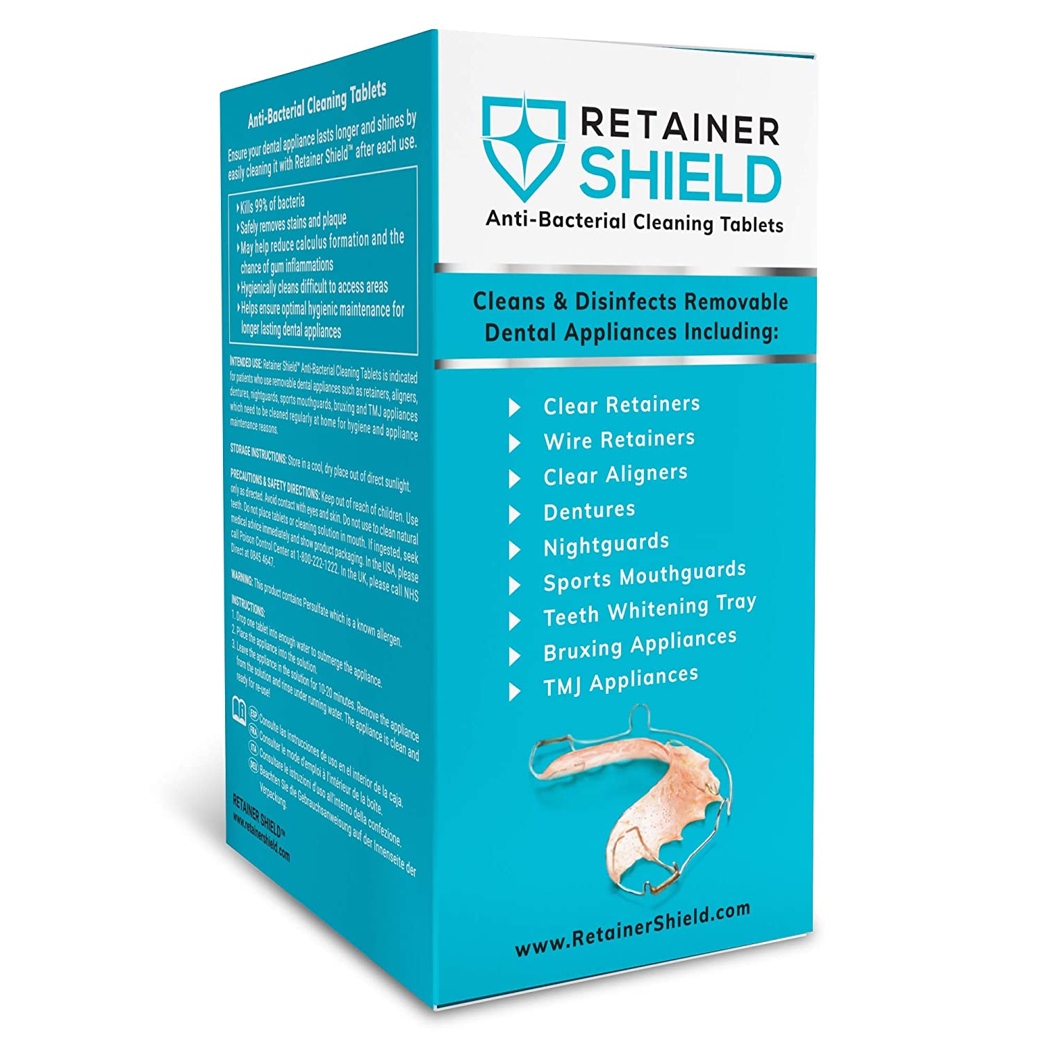 Retainer Shield Cleaning Tablets - Keeps Retainers Clean, Fresh, Bright, and Stain-Free - 3 Months S