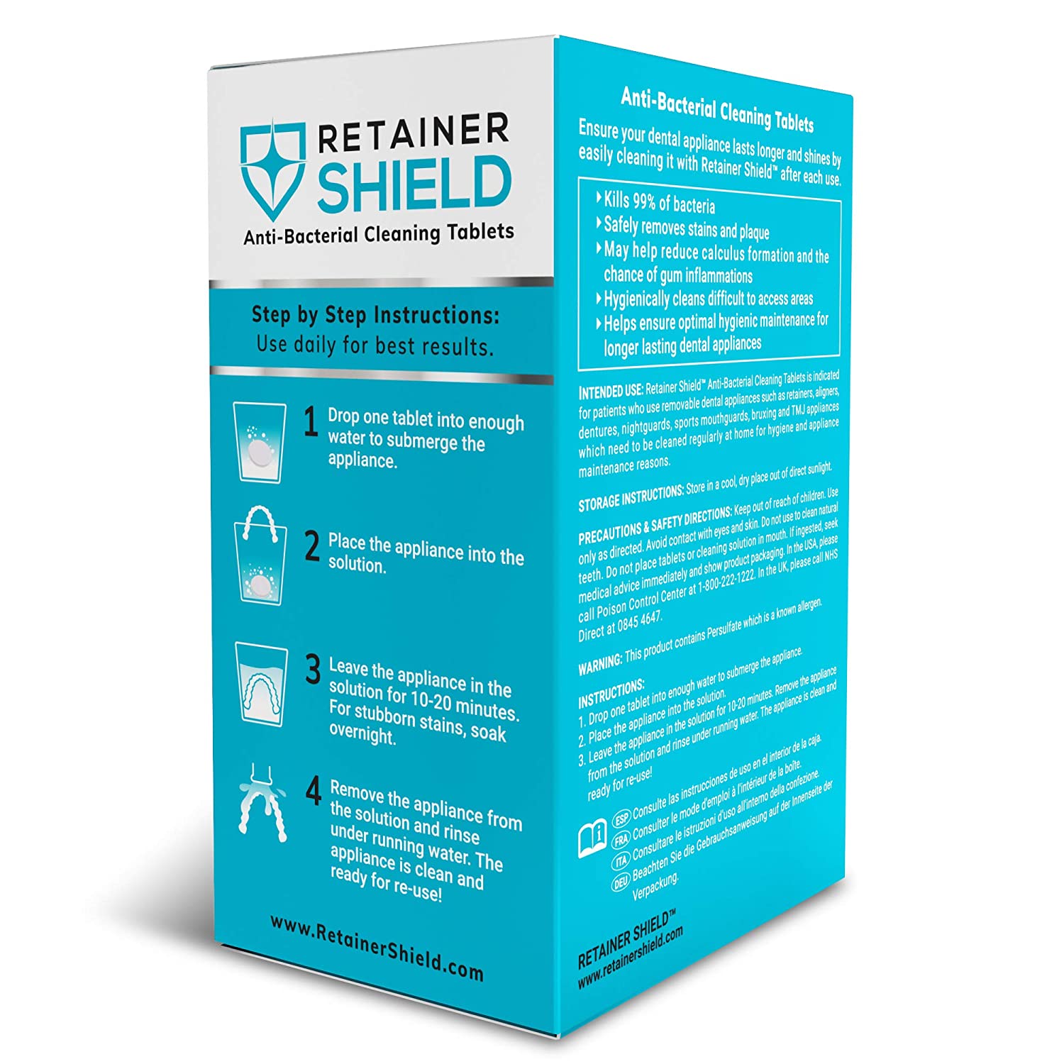 Retainer Shield Cleaning Tablets - Keeps Retainers Clean, Fresh, Bright, and Stain-Free - 3 Months S