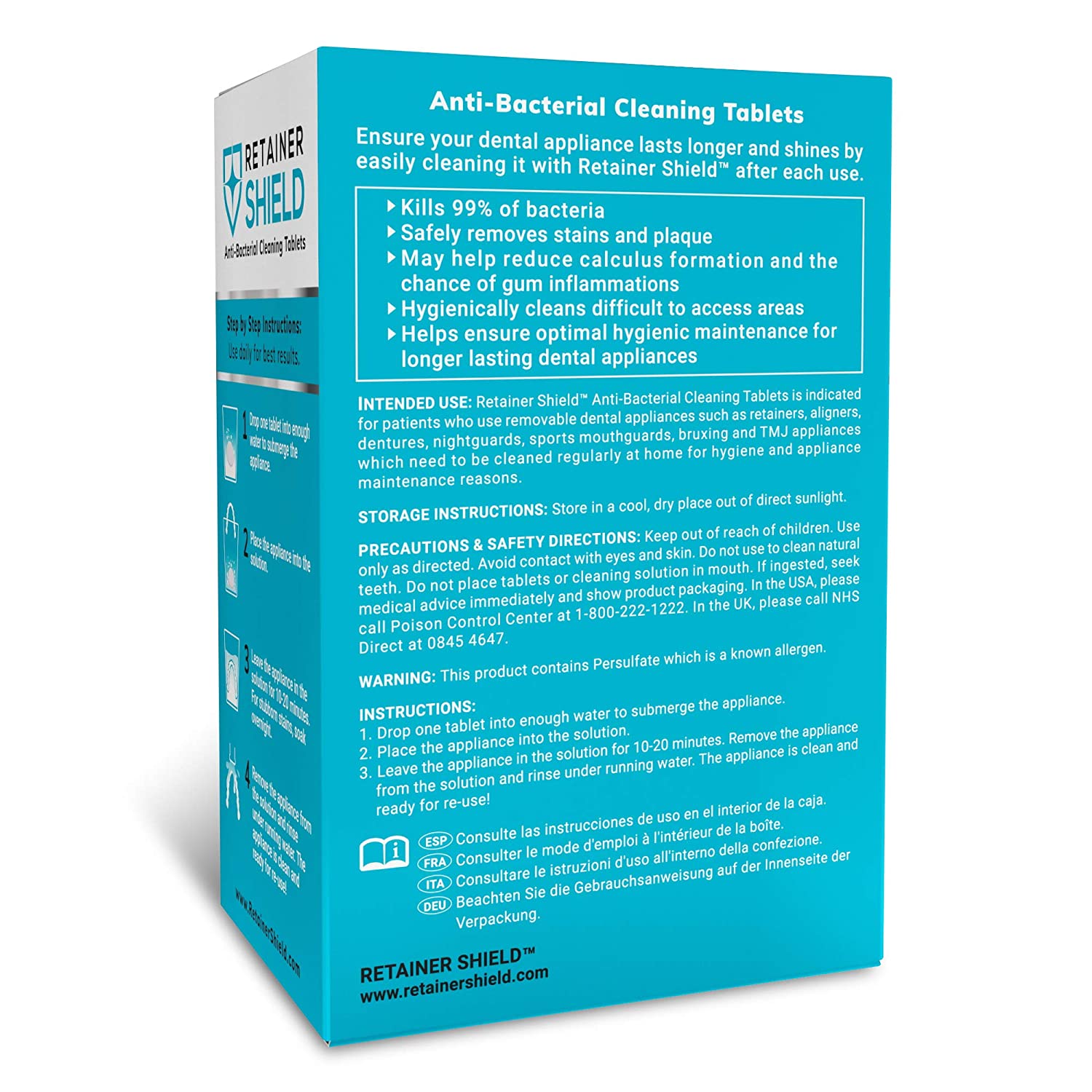 Retainer Shield Cleaning Tablets - Keeps Retainers Clean, Fresh, Bright, and Stain-Free - 3 Months S