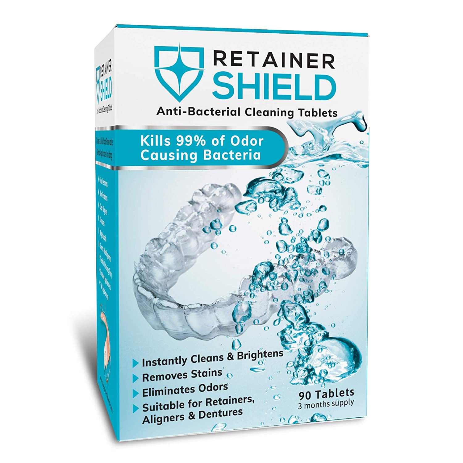 Retainer Shield Cleaning Tablets - Keeps Retainers Clean, Fresh, Bright, and Stain-Free - 3 Months S