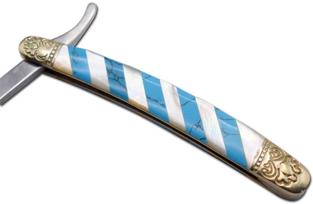 Old Ram Collection Barber Straight Razor Style Manual Folding Knife.. (Blue)