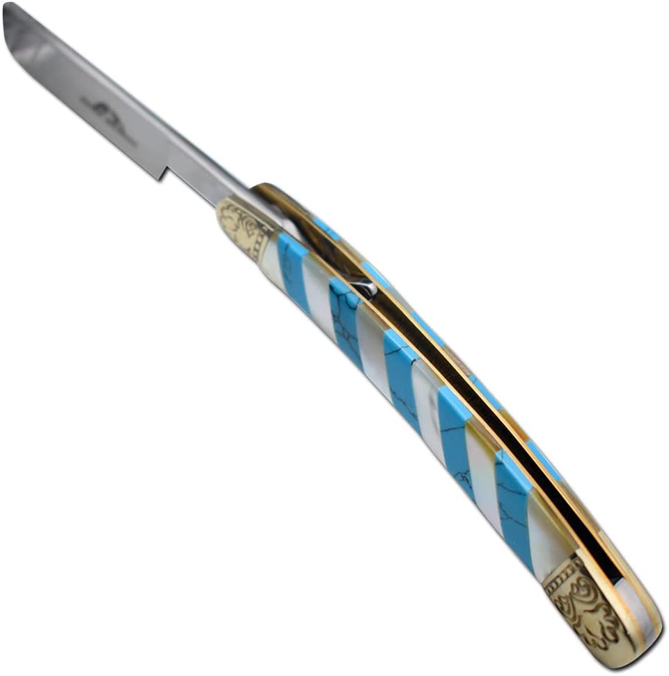 Old Ram Collection Barber Straight Razor Style Manual Folding Knife.. (Blue)