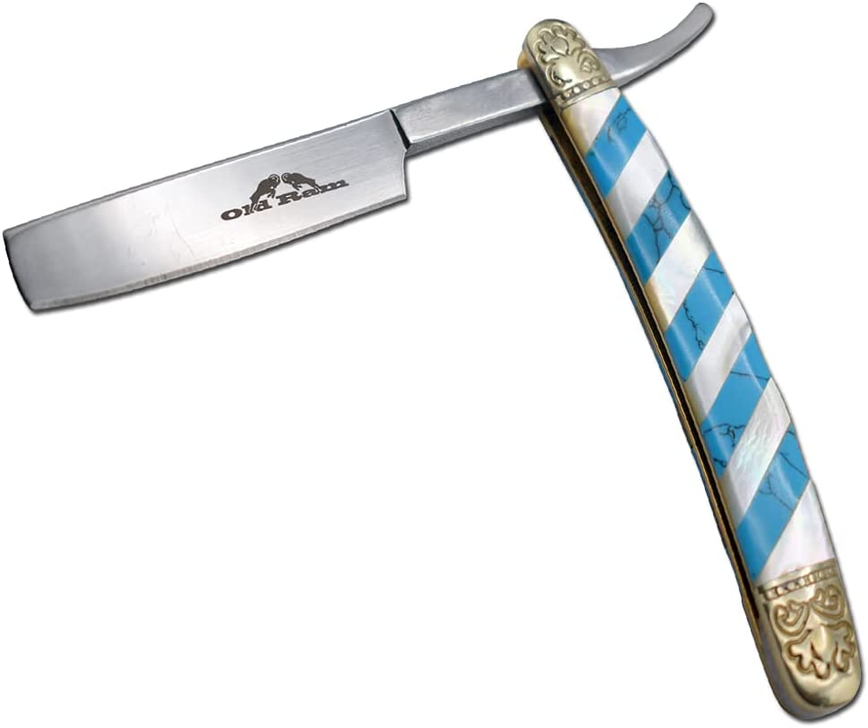 Old Ram Collection Barber Straight Razor Style Manual Folding Knife.. (Blue)