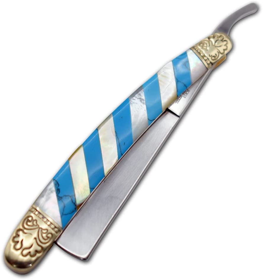 Old Ram Collection Barber Straight Razor Style Manual Folding Knife.. (Blue)