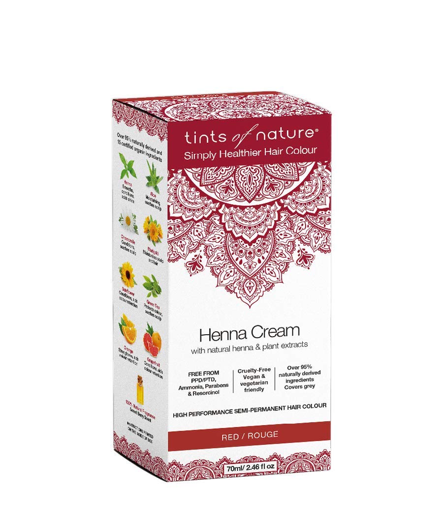 Tints of Nature Henna Cream Hair Colour, Natural and Organic, Semi-Permanent, 1 x 70ml - Red