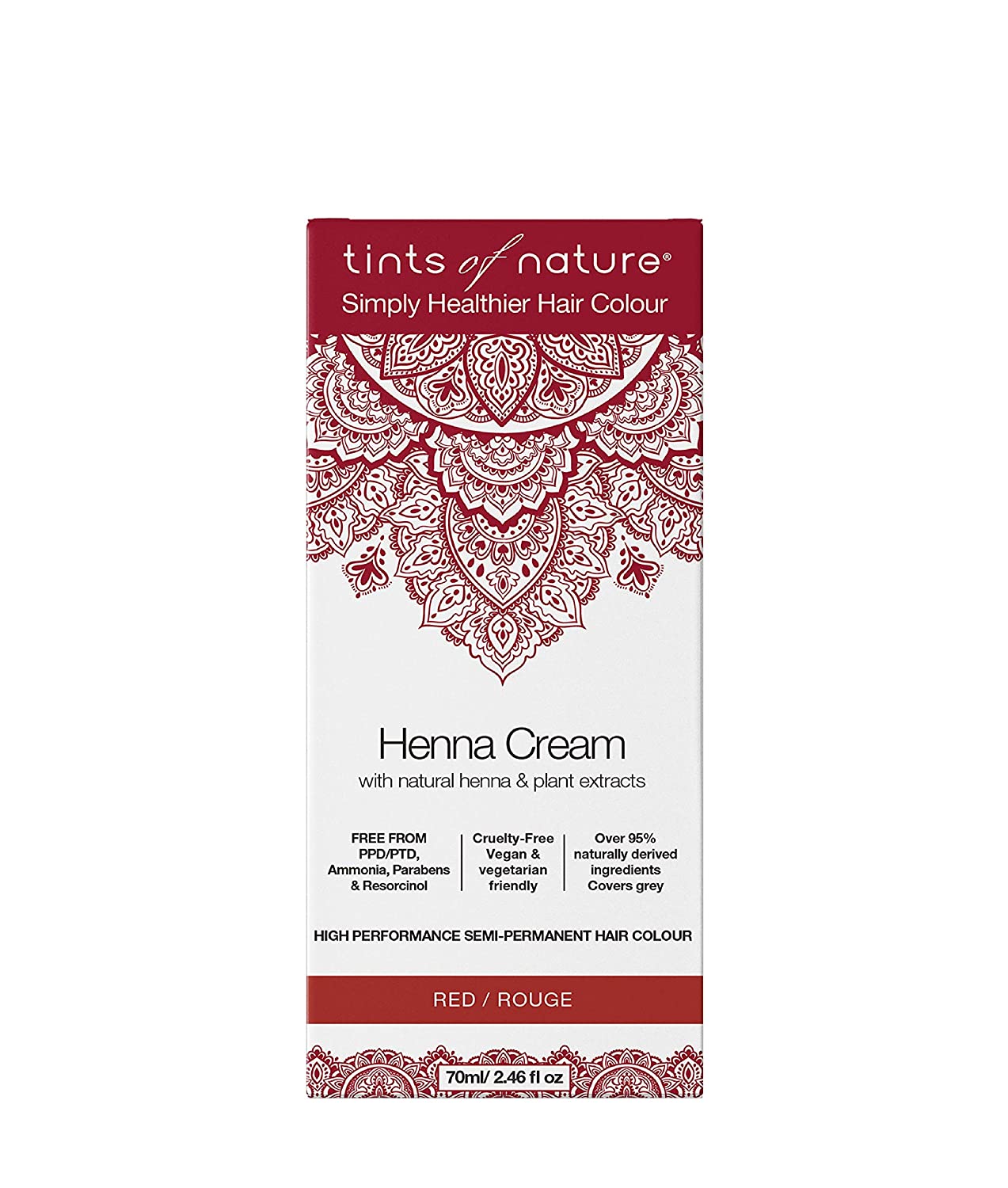 Tints of Nature Henna Cream Hair Colour, Natural and Organic, Semi-Permanent, 1 x 70ml - Red