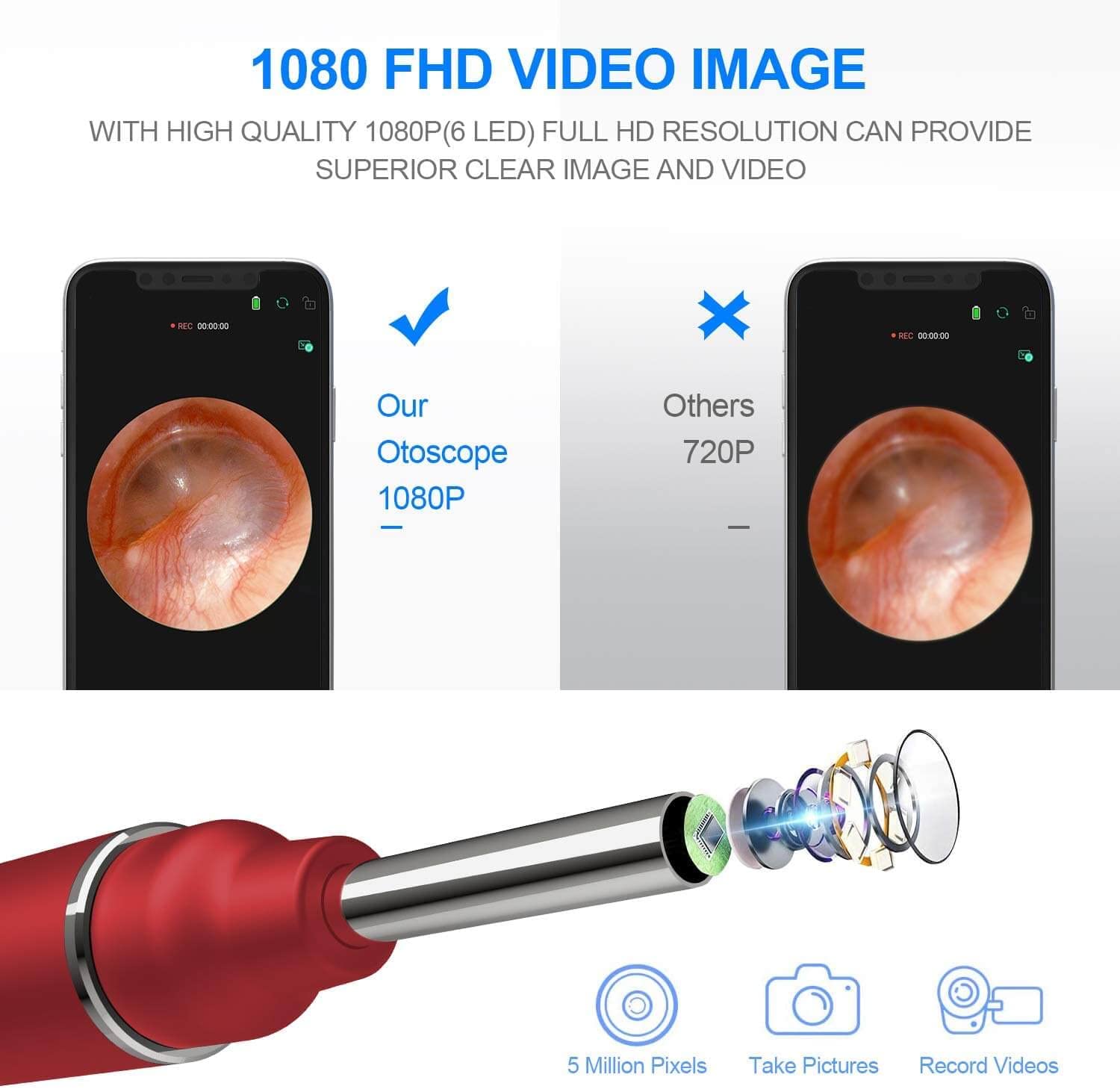 BQQCSTY Ear Wax Removal kit 1080P FHD Wireless Ear Otoscope, Ear