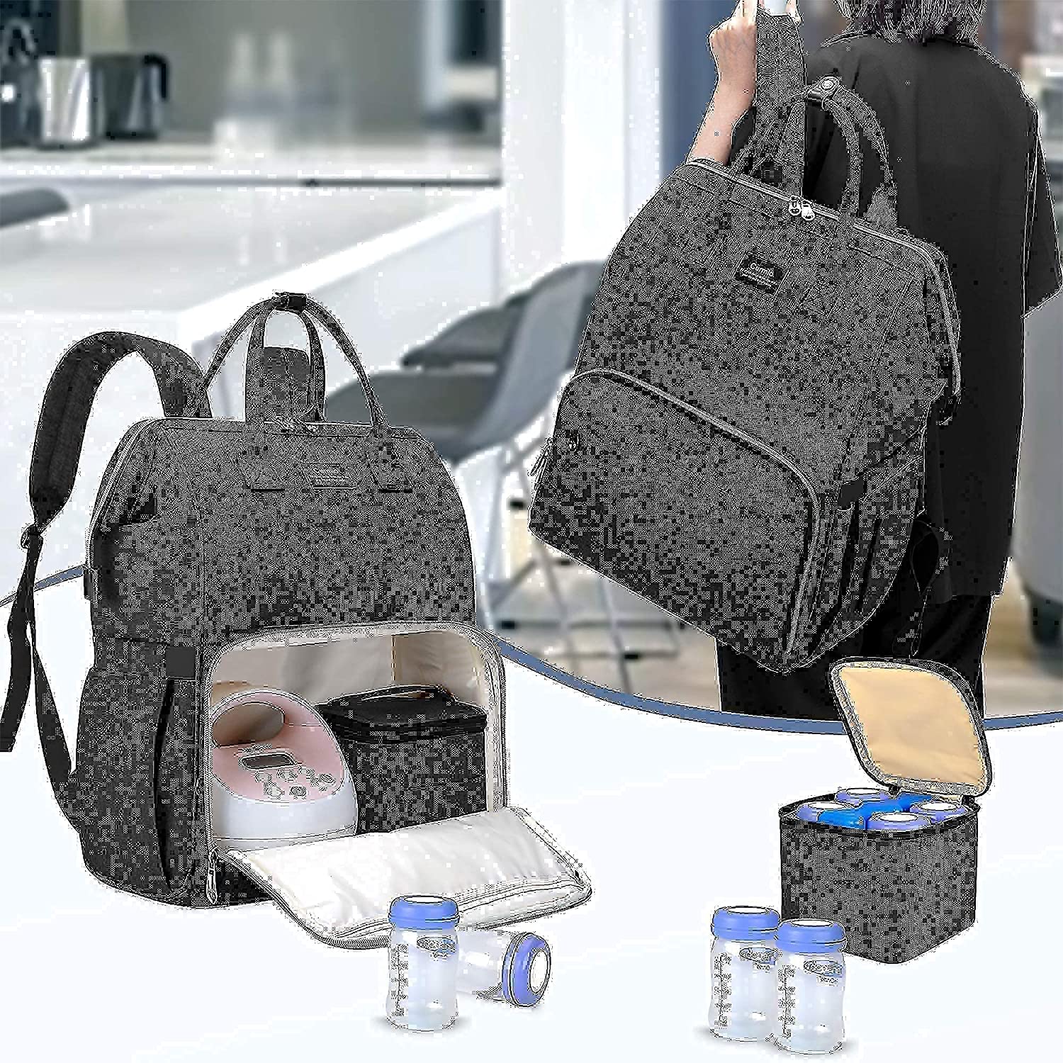 CURMIO Breast Pump Bag Backpack with Insulated Breastmilk Cooler Bag, Compatible for Spectra S1, S2,