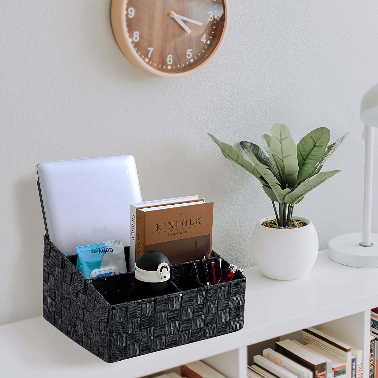 Alefar Woven Mail Desk File Organizer, Storage Drawer Bins for Electronics Charge Station