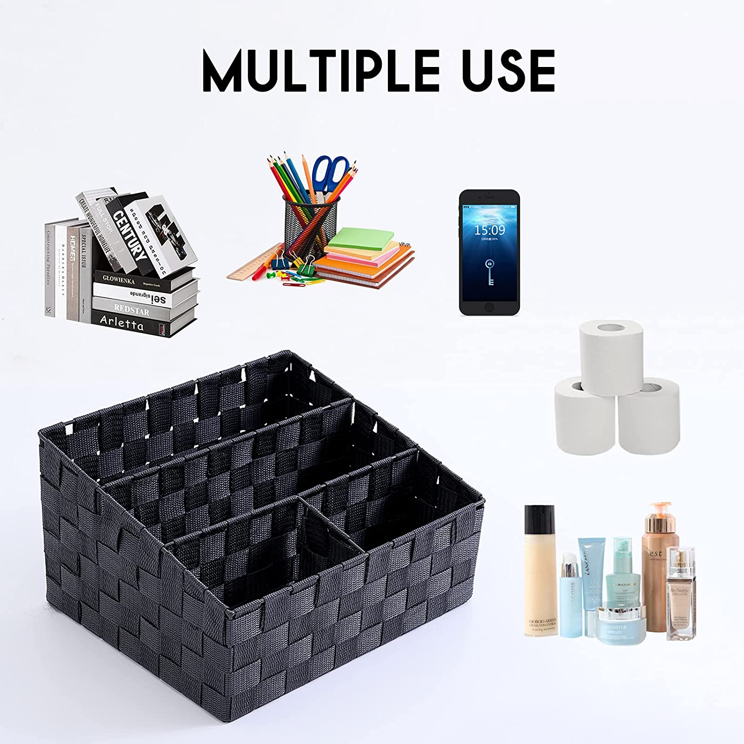 Alefar Woven Mail Desk File Organizer, Storage Drawer Bins for Electronics Charge Station