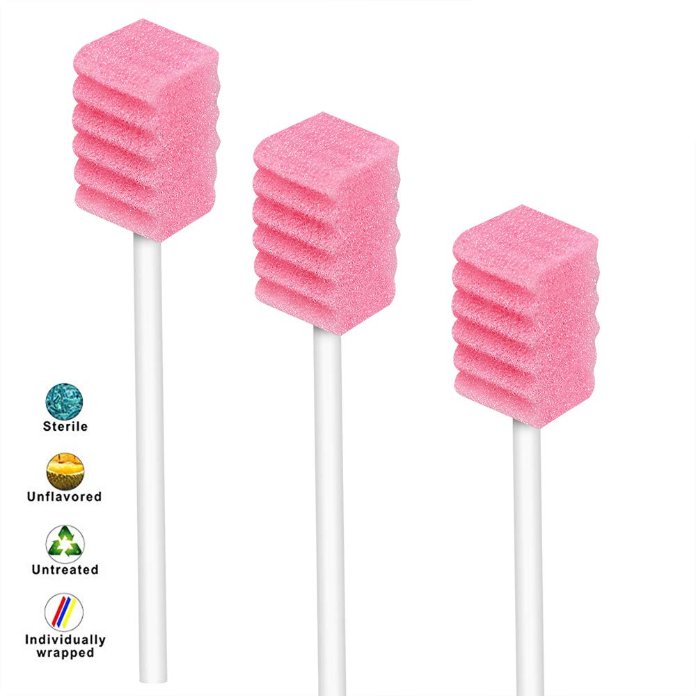 Wellgler"s Disposable Oral Swabs,Sterile Sponge Mouth Swabs,Individually Wrapped (100pcs,Pink)