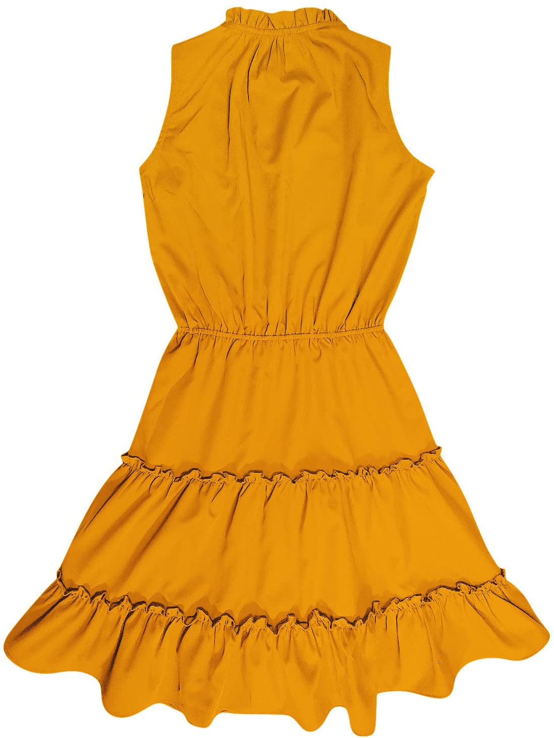 Womens Mini Dresses, Sleeveless Casual V Neck Simple Pure Color Cake Dress Loose Ruffled A-line Dres