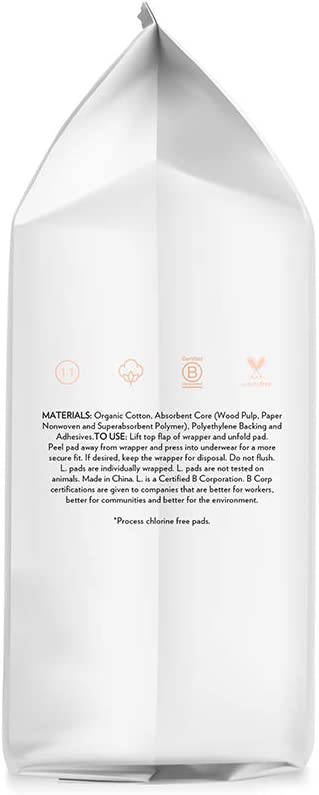 L. Organic Cotton Incontinence/Bladder Control Pads for Women, Heavy Absorbency, Long Length, 64 Cou