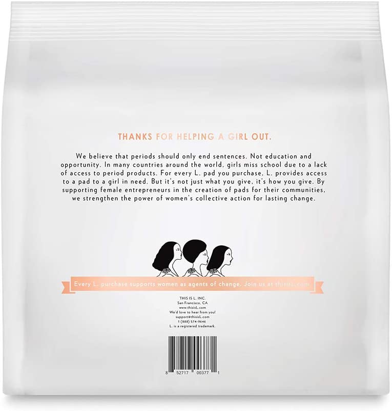 L. Organic Cotton Incontinence/Bladder Control Pads for Women, Heavy Absorbency, Long Length, 64 Cou