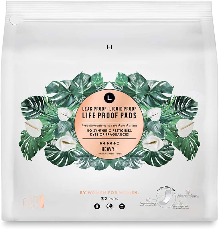 L. Organic Cotton Incontinence/Bladder Control Pads for Women, Heavy Absorbency, Long Length, 64 Cou