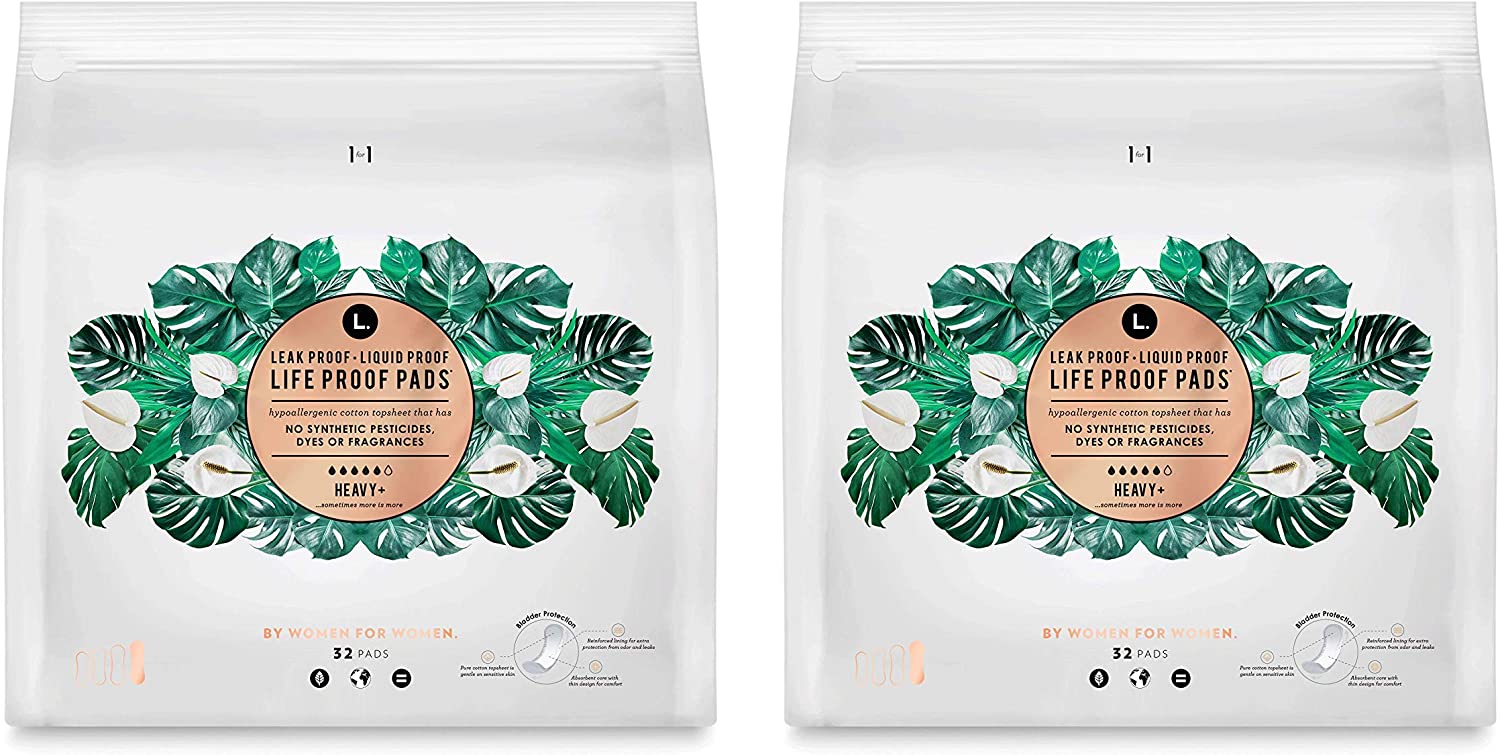 L. Organic Cotton Incontinence/Bladder Control Pads for Women, Heavy Absorbency, Long Length, 64 Cou