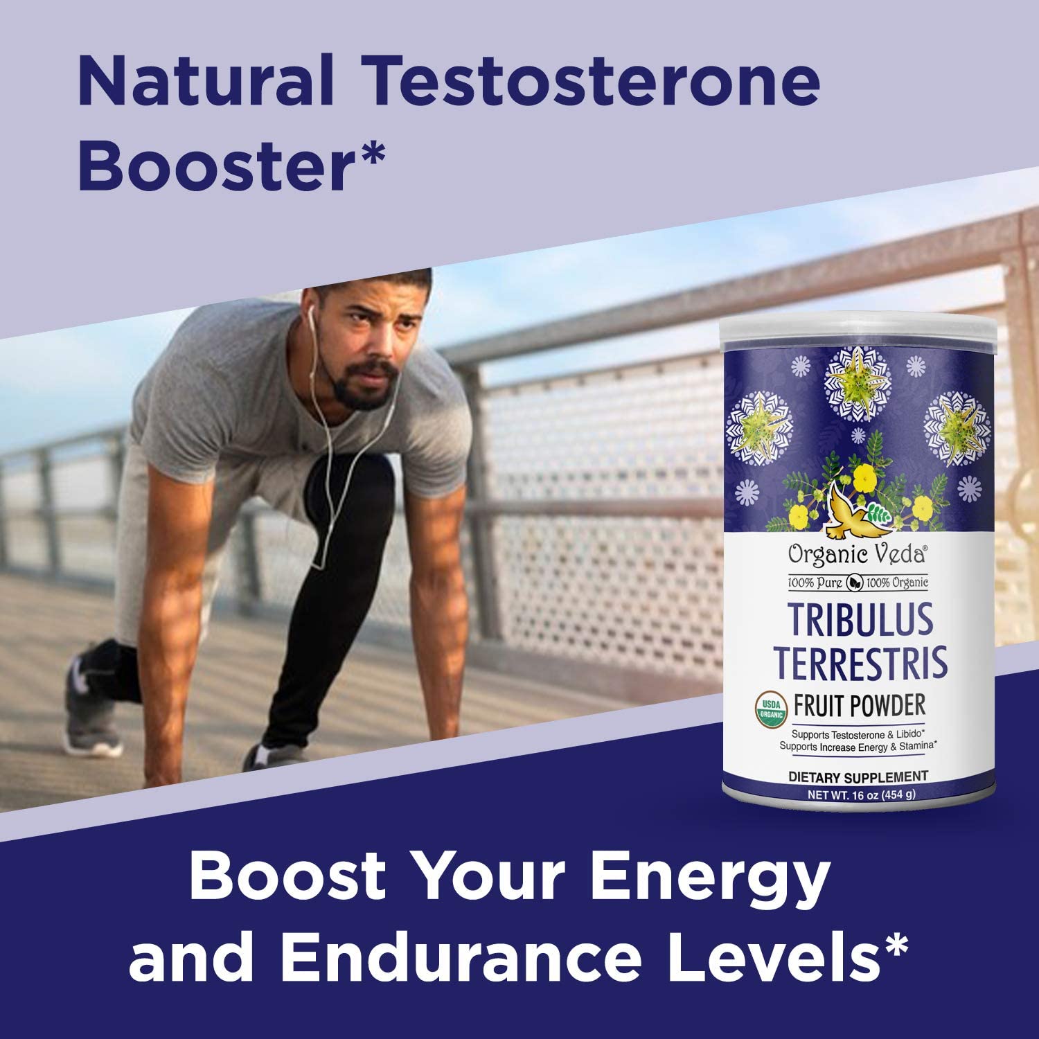 Organic Veda Tribulus Terrestris Powder - USDA Certified, Non-GMO Organic Testosterone Booster Powde