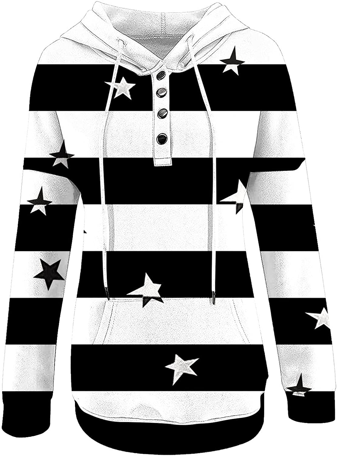 Sweatshirt for Women,Womens Tops Fashion Buttons Pullover Hoodie Autumn Pockets Star Print Long Slee