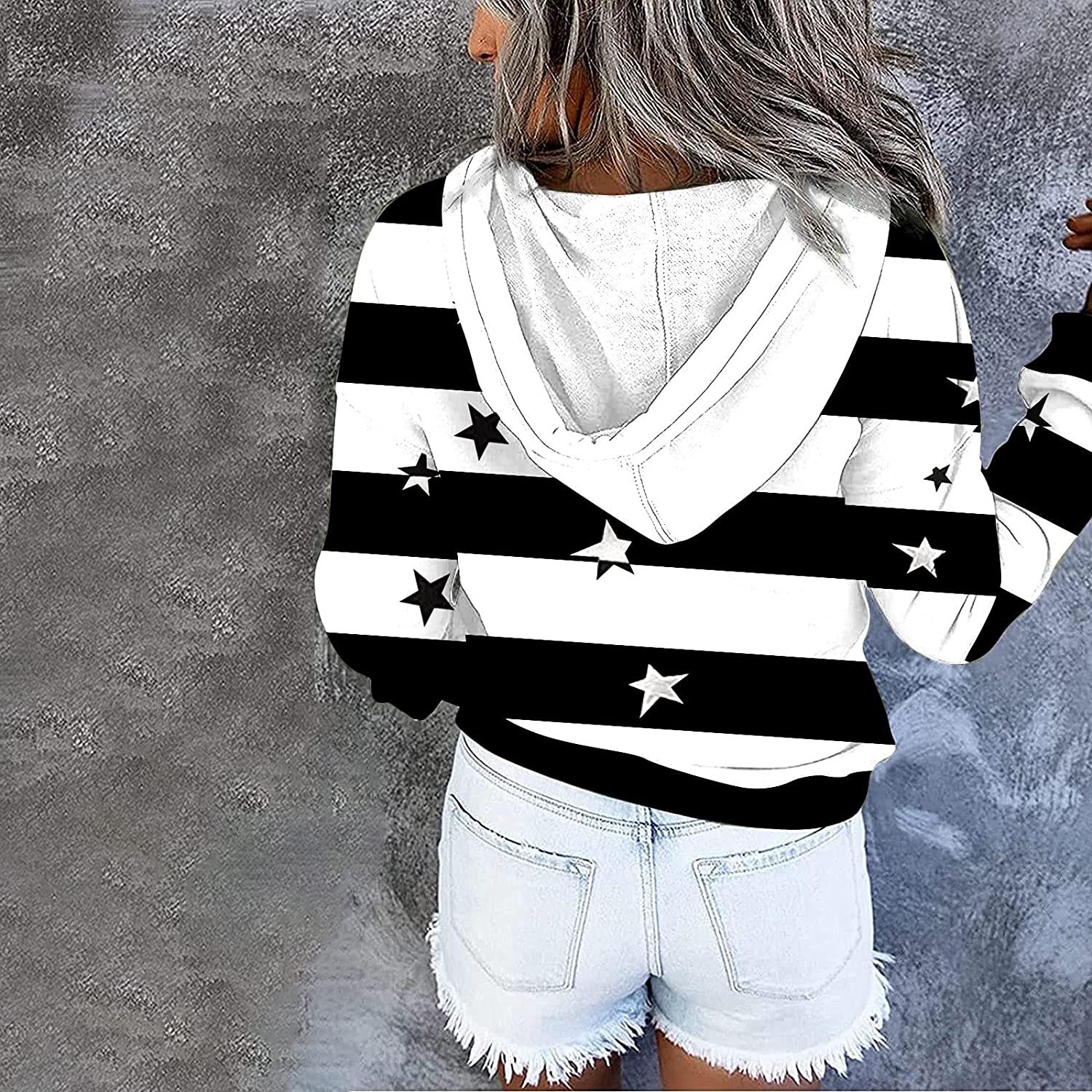 Sweatshirt for Women,Womens Tops Fashion Buttons Pullover Hoodie Autumn Pockets Star Print Long Slee