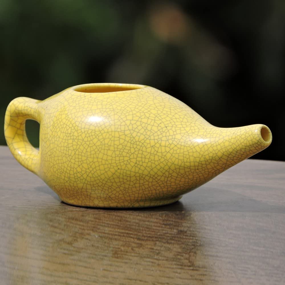 HealthGoodsIn - Porcelain Ceramic Neti Pot Dishwasher Friendly, Holds 225 Ml Water (Crackle Pattern