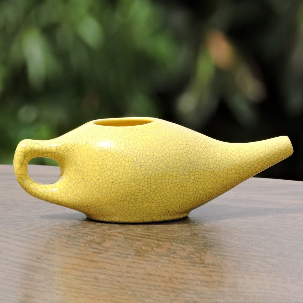HealthGoodsIn - Porcelain Ceramic Neti Pot Dishwasher Friendly, Holds 225 Ml Water (Crackle Pattern
