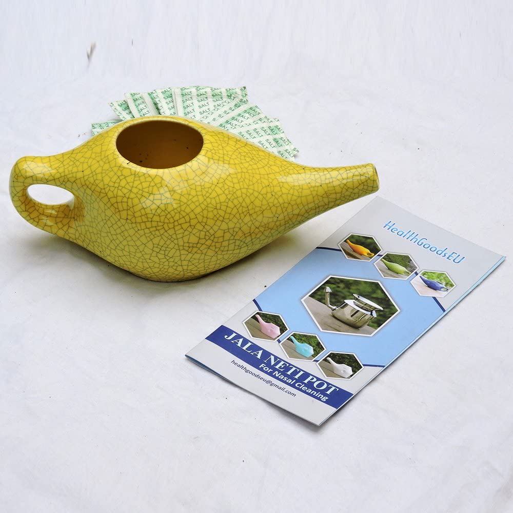HealthGoodsIn - Porcelain Ceramic Neti Pot Dishwasher Friendly, Holds 225 Ml Water (Crackle Pattern