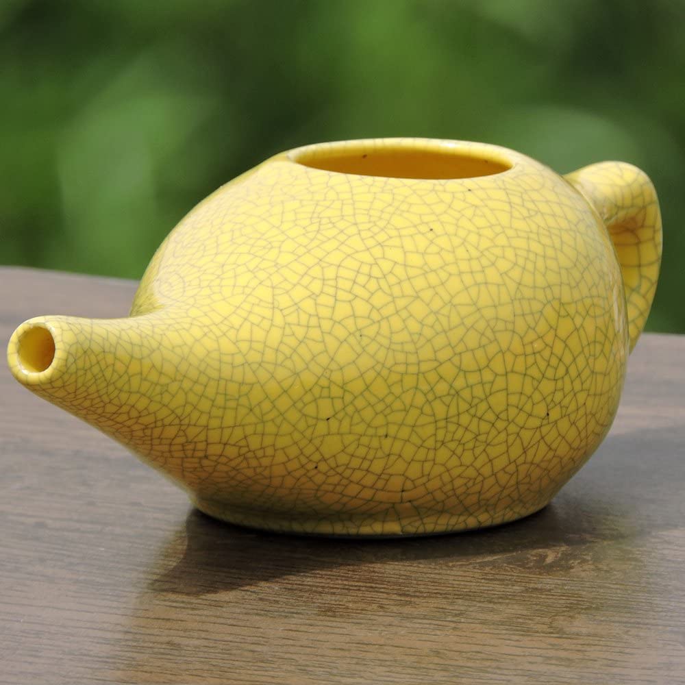 HealthGoodsIn - Porcelain Ceramic Neti Pot Dishwasher Friendly, Holds 225 Ml Water (Crackle Pattern