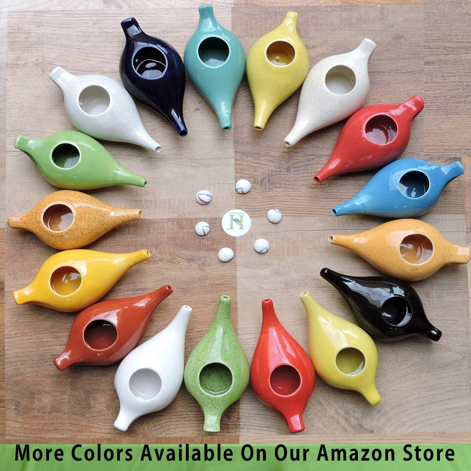 HealthGoodsIn - Porcelain Ceramic Neti Pot Dishwasher Friendly, Holds 225 Ml Water (Crackle Pattern