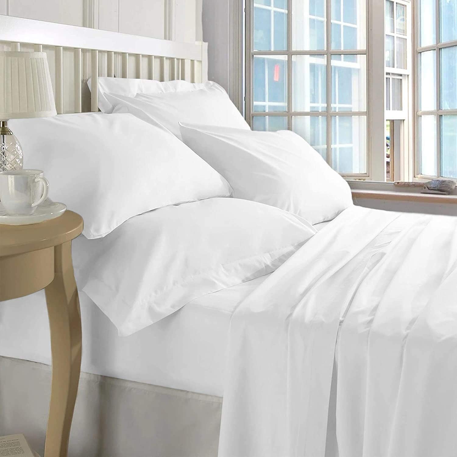 100% Cotton Sheet Set King-Bright White Sheet Sets King Size-300 Thread Count Sheets King-Long Stapl