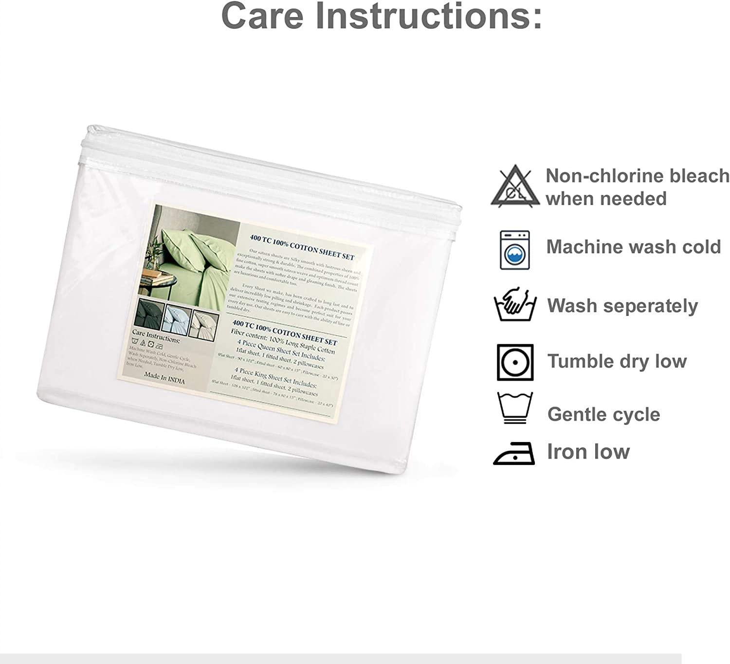 100% Cotton Sheet Set King-Bright White Sheet Sets King Size-300 Thread Count Sheets King-Long Stapl