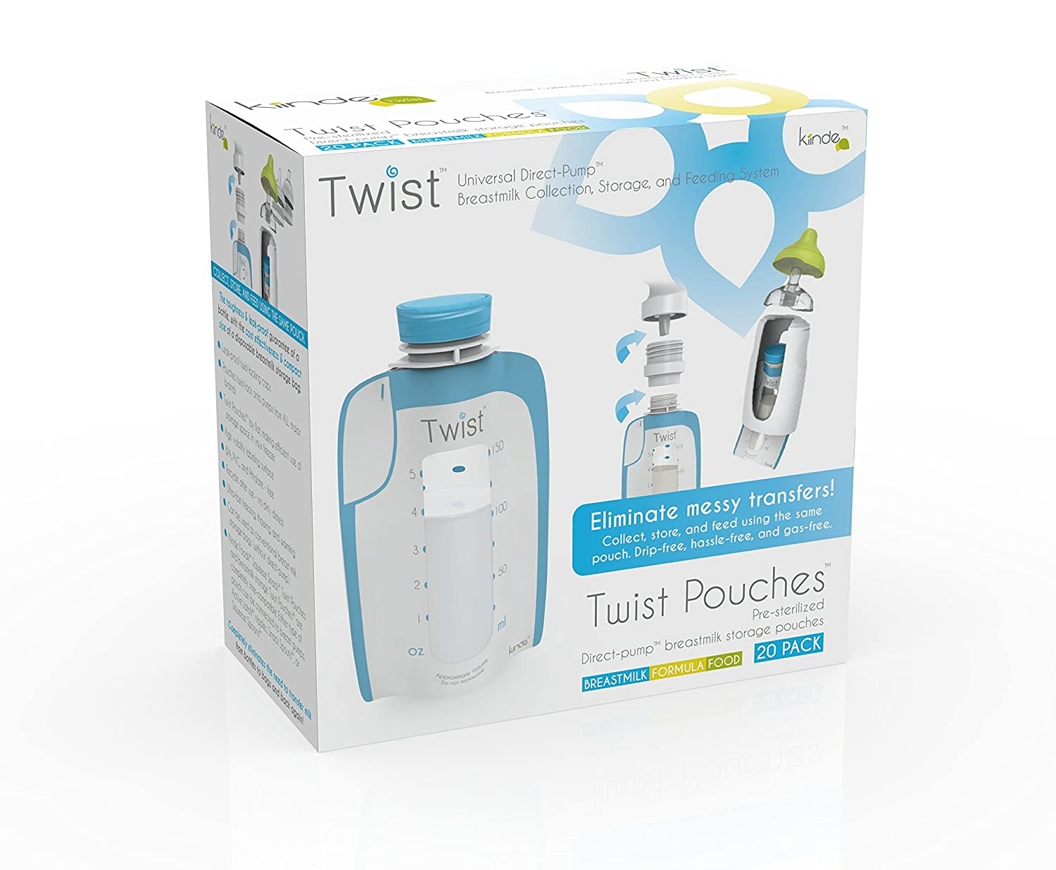 Kiinde Twist Pouch Direct-Pump Direct-Feed Twist Cap Breast Milk Storage Bags for Pumping, Freezing,