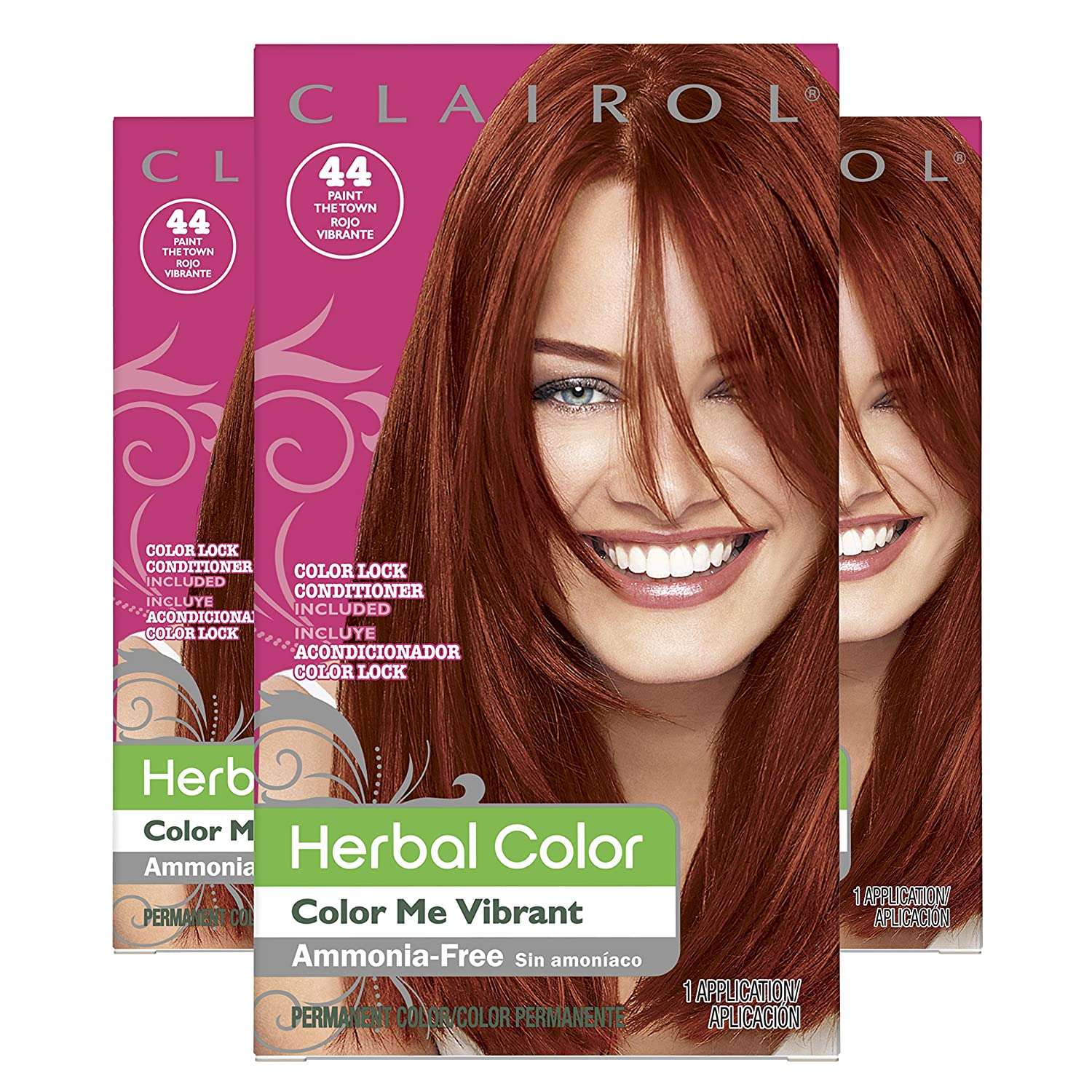 Clairol Herbal Essences Color Me Vibrant Permanent Hair Dye, 44 Deep Red Hair Color, 3 Count