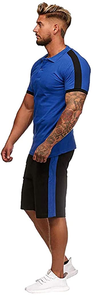 WUAI-Men Casual Tracksuits Short Sleeve Running Jogging Athletic Sports T-Shirts and Shorts Suit Set