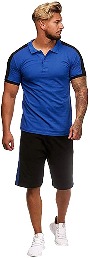 WUAI-Men Casual Tracksuits Short Sleeve Running Jogging Athletic Sports T-Shirts and Shorts Suit Set