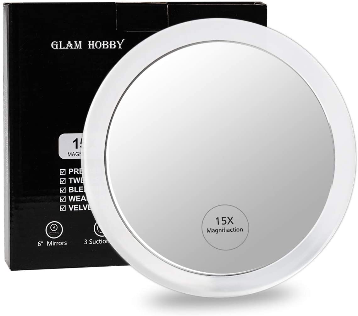 Glam Hobby15X Magnifying Mirror – Use for Makeup Application - Tweezing – and Blackhead/Blemish