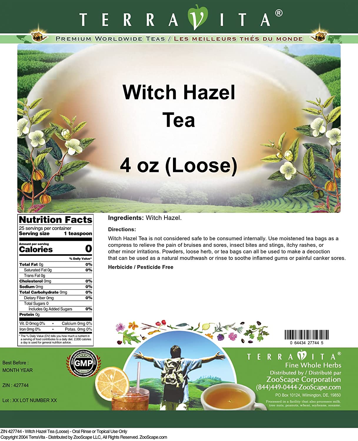 Witch Hazel Tea (Loose) - Oral Rinse or Topical Use Only (4 oz, ZIN: 427744) - 2 Pack