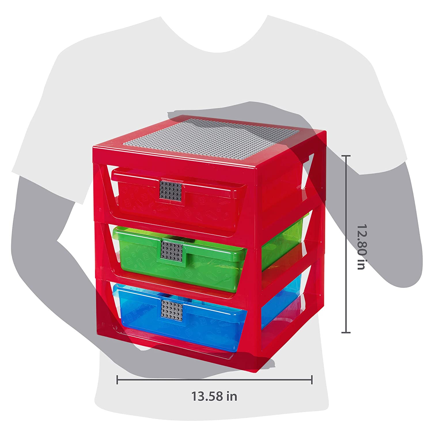 Lego 3-Drawer Storage Rack System, 13-2/3 x 12-3/4 x 15 Inches, Red