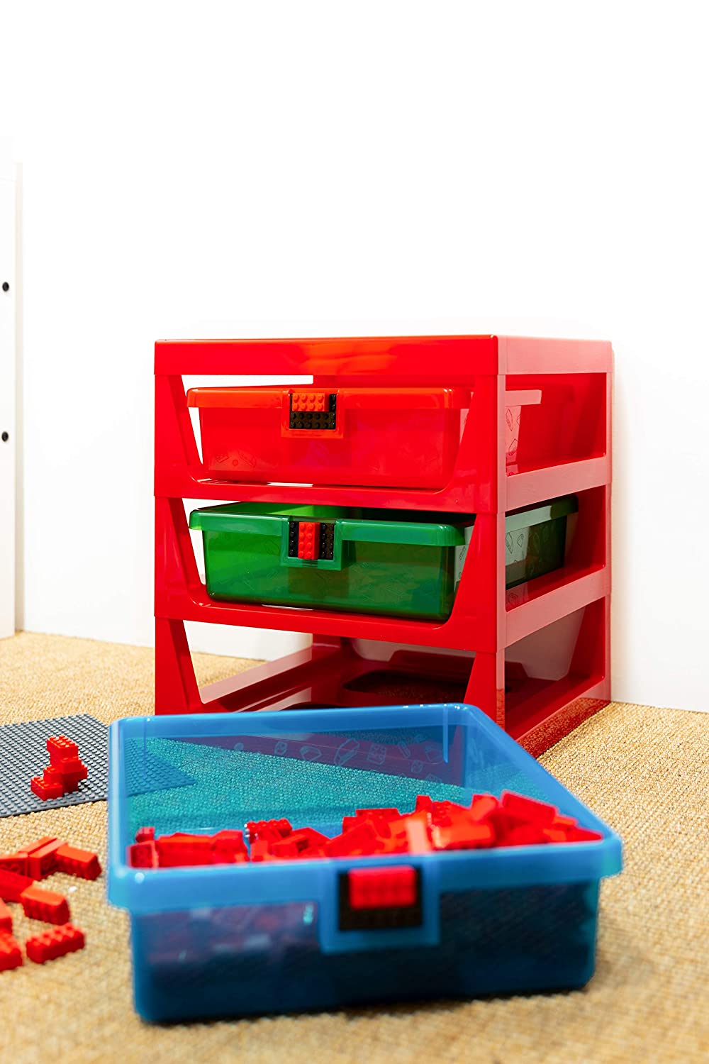 Lego 3-Drawer Storage Rack System, 13-2/3 x 12-3/4 x 15 Inches, Red